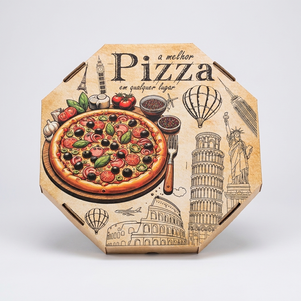 Caixa Italian Vintage com ilustração de pizza